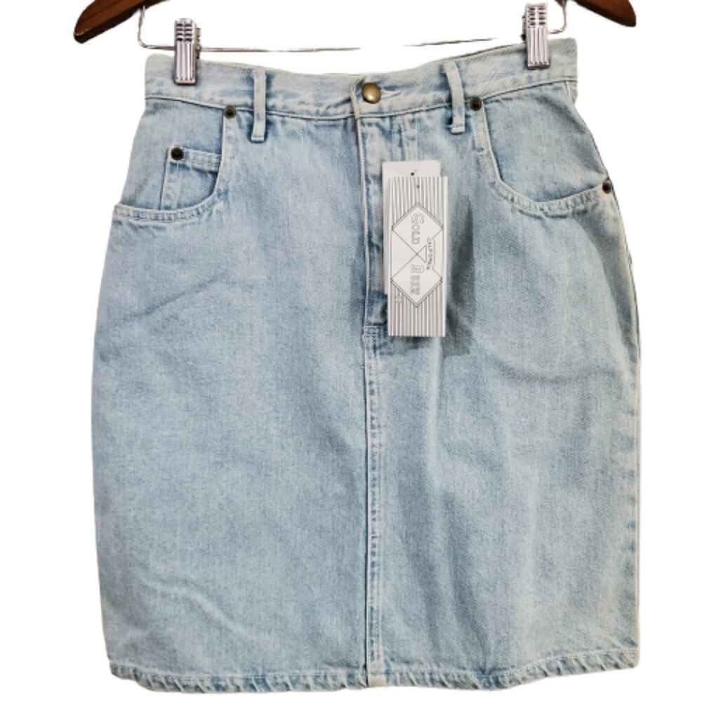 Vintage California Gold Rush Denim Skirt Womens Small Light Wash 80s Glam Rock